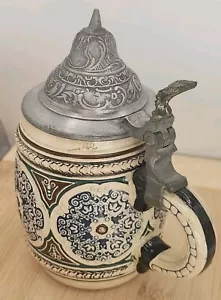 Vintage Deutscher Keramik Stein mit Klappdeckel. 0,33l (halbes Pint). - Bild 1 von 17