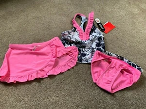 NWT Little Girls ZeroXposur 3 pc Swimsuit Set  - Floral w/ Pink - Size 4 - Picture 1 of 8