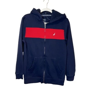 Nautica Hoodie XL Youth Blue Red Full Zip Fleece Lined Sherpa Hood Size 18/20 - Picture 1 of 8