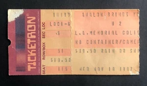 1987 U2 Concert Ticket Stub 11/18/87 Joshua Tree Tour LA Coliseum Los Angeles Ca - Picture 1 of 2