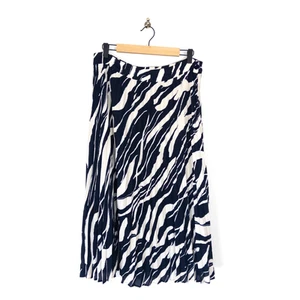 Falda midi plisada BIBA azul marino crema estampado animal - talla 16 - Imagen 1 de 10