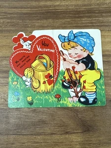 Unused Vintage Die-Cut Valentine Card — Cute Girl With Bunny - Picture 1 of 4