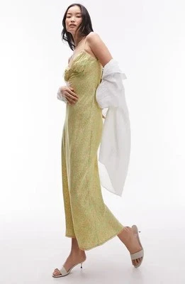 Vestido midi de jacquard verde floral de gasa sin mangas Topshop para mujer ASOS 10 NUEVO CON ETIQUETAS Foto 1 de 4