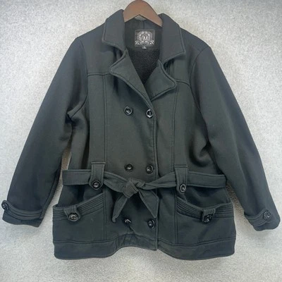 YMI гороха пальто женщин размер 2 X черный хлопок смесь карманы двубортный подпоясанный  - Изображение 1 из 4