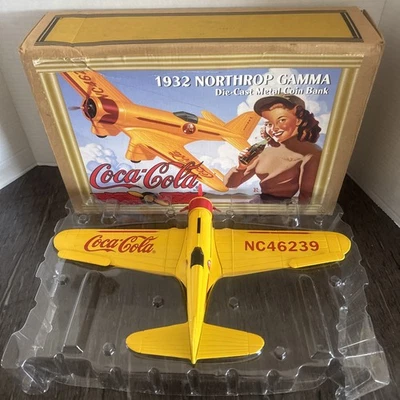 VTG Ertl 1995 Coca-Cola 1932 Northrop Gamma Die Cast Airplane Metal Coin Bank  - Image 1 of 4