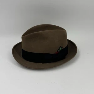 Sombrero Fedora Brooks Brothers Vintage Años 60 Fieltro Marrón con Pluma Talla 7 3/8 - Imagen 1 de 13
