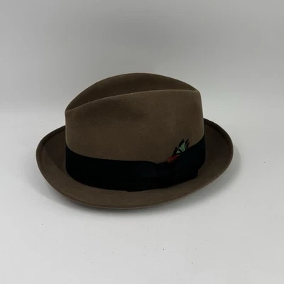 Brooks Brothers Vintage 60s Brown Felt Fedora Hat w feather Sz 7 3/8 - Image 1 of 4