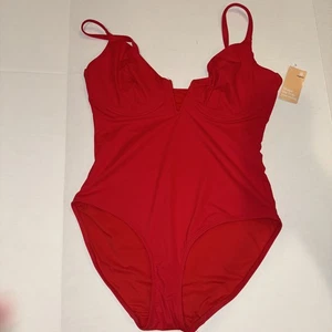 Popilush Womens ShapeWear Tummy Control Swimsuit Deep V Neck Red One Piece XL - Picture 1 of 9