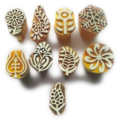 Wooden Printing Block Leaf and Floral Shape Fabric Printing Block Textile Stamps - Image 1 of 4