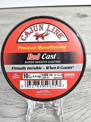 Zebco Cajun Red Monofilament Smooth Fishing Line Low Vis & memory 10 Lb 1450 yd - Image 1 of 2