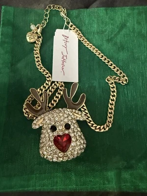 Betsey Johnson Nariz Roja Reno Colgante Tono Dorado Vacaciones Collar Navidad   Foto 1 de 3