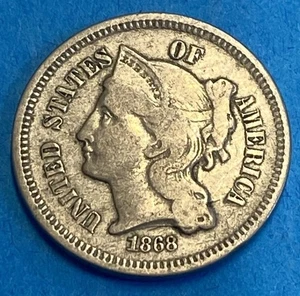1868 Three Cent Piece Trime - Early US Type Coin 3 Cent - Picture 1 of 2