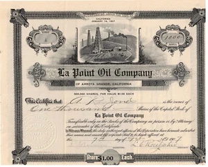 LA POINT OIL COMPANY OF ARROYA GRANDE, CALIFORNIA, 1907 - Picture 1 of 1