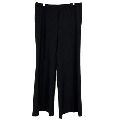 Elie Tahari 正装裤子女式 12 码宽腿黑色细条纹轻便 — 第 1/4 张图片