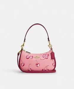 COACH Teri 2way Shoulder Bag Canvas Leather Cherry Print Pink CR290 New - Picture 1 of 9