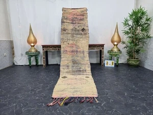 Moroccan Handmade Vintage Rug 2'1"x8' Berber Geometric Light Lemon Yellow Rug - Picture 1 of 12