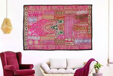 Indian Heavy Hand Embroidered Wall Hanging Vintage Zari Patchwork Beads Tapestry
