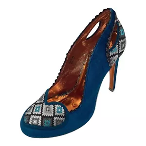 Poetic Licence Womens Teal Siren Velour High Heel Court Shoes Size UK 5 New - Picture 1 of 10