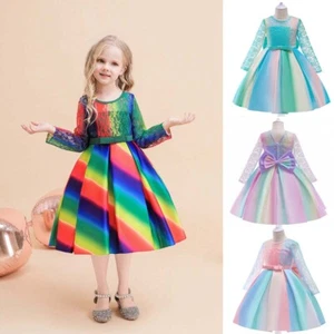 Flower Girl Tutu Dress Kids Rainbow Princess Party Wedding Bridesmaid Gown Dress - Picture 1 of 19