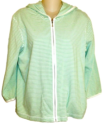 CHADWICKS БЕЛЫЙ, ЗЕЛЕНЫЙ ПОЛОСКИ ХЛОПОК СМЕСЬ ПОЛНЫЙ МОЛНИИ КАРДИГАН L/S С КАПЮШОНОМ ТОЛСТОВКА L - Изображение 1 из 4