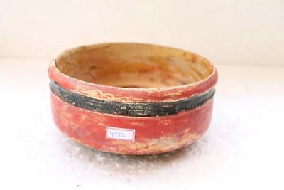 Antigua olla antigua de madera pintada monje jainista Santa mujer comida mendicidad NH4892 Foto 1 de 4