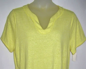 NWT $36 CROFT BARROW Linen Blend Pom Pom Trim Knit Top Shirt 1X  18/20 - Picture 1 of 2