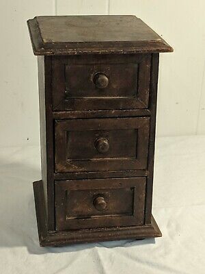 Antique Vtg 3 Drawer Small Spice Sewing Wooden Cabinet  12 X 7 X 8 • 121.58$