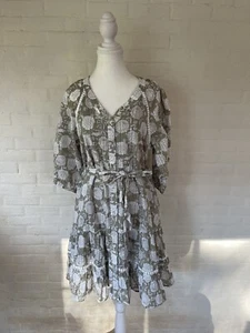 JUST JEANS Dress Size 8 Green Floral Cotton Lace 3/4 Balloon Sleeve Button Up - Picture 1 of 13