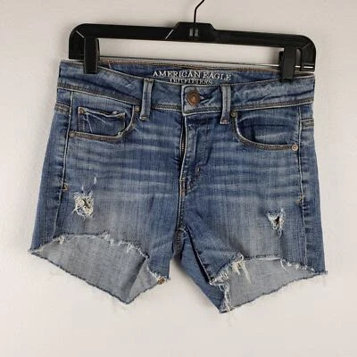 American Eagle Women's 4 Cut Of Jean Shorts Raw Hem Distressed Cotton Festival - Image 1 of 4