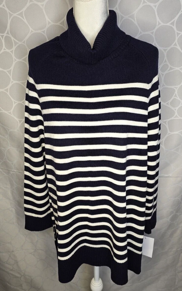 Isabella Oliver M Maternity Sweater Tunic 100% Merino Wool Striped Turtleneck - Image 1 of 4