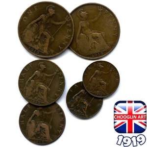 Collection of BRITISH 1919 GEORGE V coins, 106 Years Old!  - Picture 1 of 2