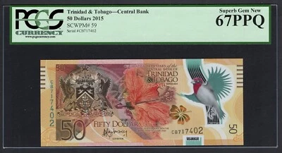 Trinidad and Tobago 50 Dollars 2015 P59 Uncirculated Grade 67 - Image 1 of 2