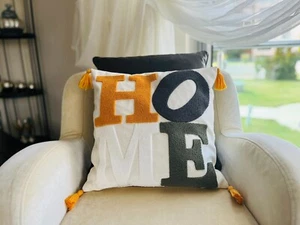 16 x 16 " Tassel Pillowcase with Punch Embroidery, Decorative Pillow Cover - Picture 1 of 6