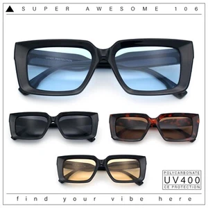Gafas de sol retro hipster marco biselado grueso borde de cuerno cuadrado rectangular - Imagen 1 de 27