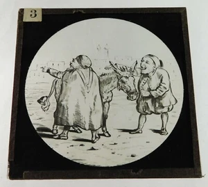 Antike s/w illustrierte magische Laterne Dia barmherziger Samariter verliert seinen Esel Arsch - Bild 1 von 3