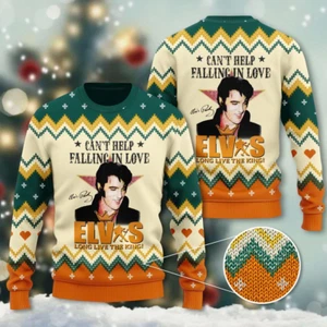BG Elvis Presley 3D Ugly Sweater A Festive Fashion Statement Xmas Sweaters - Picture 1 of 3
