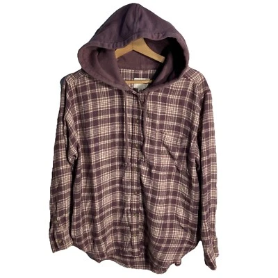 Jaqueta com capuz American Eagle xadrez flanela feminina grande roxa branca - Imagem 1 de 4