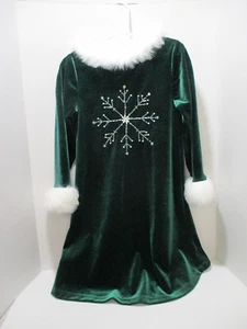 Bonnie Jean Party Holiday Dress Girls Size 5 Green Velvet Snowflake Faux Fur - Picture 1 of 8