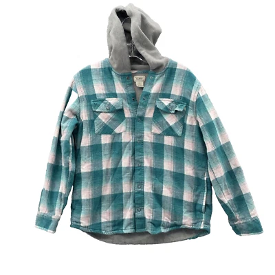 Camisa de franela forrada de lana L.L.Bean niños grande verde a cuadros al aire libre campamento chamarra Foto 1 de 4