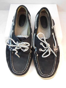 Sperry Top Sider 9.5 Cuero Azul Marino Plata Cuadros Cordones Plana Mocasín - Imagen 1 de 8