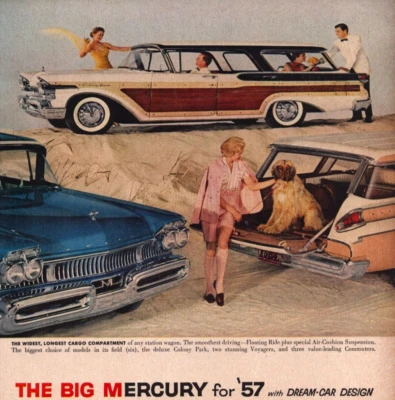 Mercury Station Wagons Cars People Dog Multicolor Vintage Print Ad 1957 - Image 1 of 3