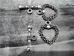 Tibetan Style Alloy Toggle Clasp, Heart, 19x16.5mm, Antique Silver, 10 sets - Picture 1 of 2