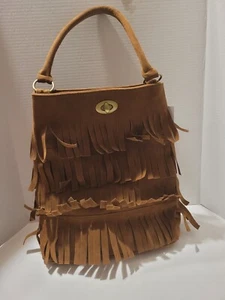 Justfab Women's Large Brown Suede Fringe Shoulder Bag NWT - Picture 1 of 11