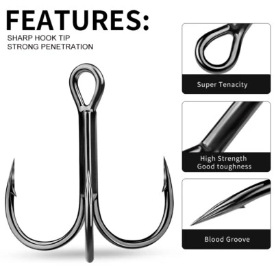 30PCS 4X Fishing Hooks High-Carbon Steel Ultra-Sharp Treble Hook Size14#-3/0# - Image 1 of 4