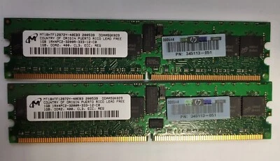 2 X Memoria DDR2 ECC Micron MT18HTF12872Y-40EB3 1GB PC2-3200 400MHz CL3 240 Pin - Immagine 1 di 2