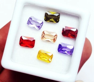 6x4 MM Mixed Color Sapphire Loose Gemstone 7 Pcs Lot With Free Gift - Image 1 of 4