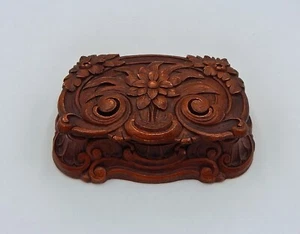 Syroco Wood Art Nouveau Cigarette Jewelry Box Carved Flower Trinket Lidded USA - Picture 1 of 11