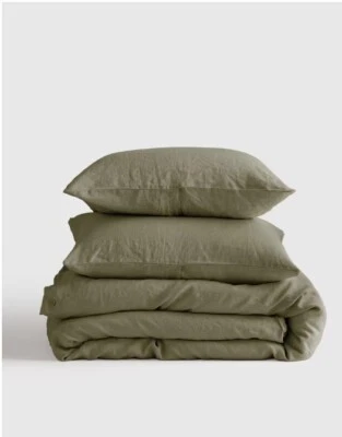 NWT QUINCE EUROPEAN LINEN DUVET COVER SET KING CAL KING WILLOWLEAF 100% FLAX - Image 1 of 4