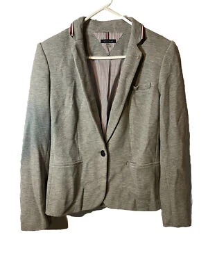 Blazer Tommy Hilfiger para mujer gris tejido 10 parches negros en el codo prendedor Preppy O101 Foto 1 de 4