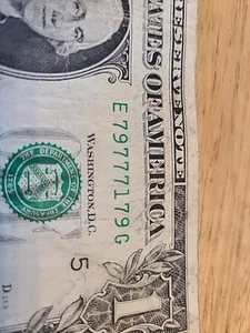 79777179. $1 FRN Fancy 7s Chunky Ladder Serial Number. - Picture 1 of 3